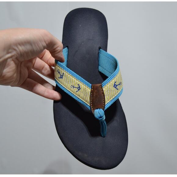 L.L. Bean Woman's Blue & Yellow Anchor Flip Flops Size 8 - Picture 7 of 8